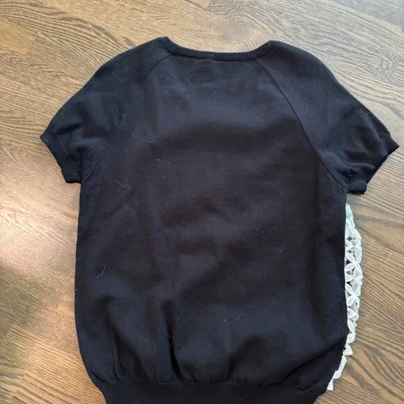 Anthropologie Moth Lace facade sweatshirt gingham short sleeve sweater LARGE - Picture 4 of 4